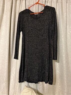 Long Sleeve Black Knit A-Line Dress